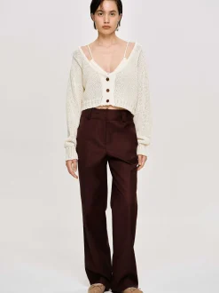 Women Source Unknown Bottoms-Gabardine Suit Trousers, Merlot Brown