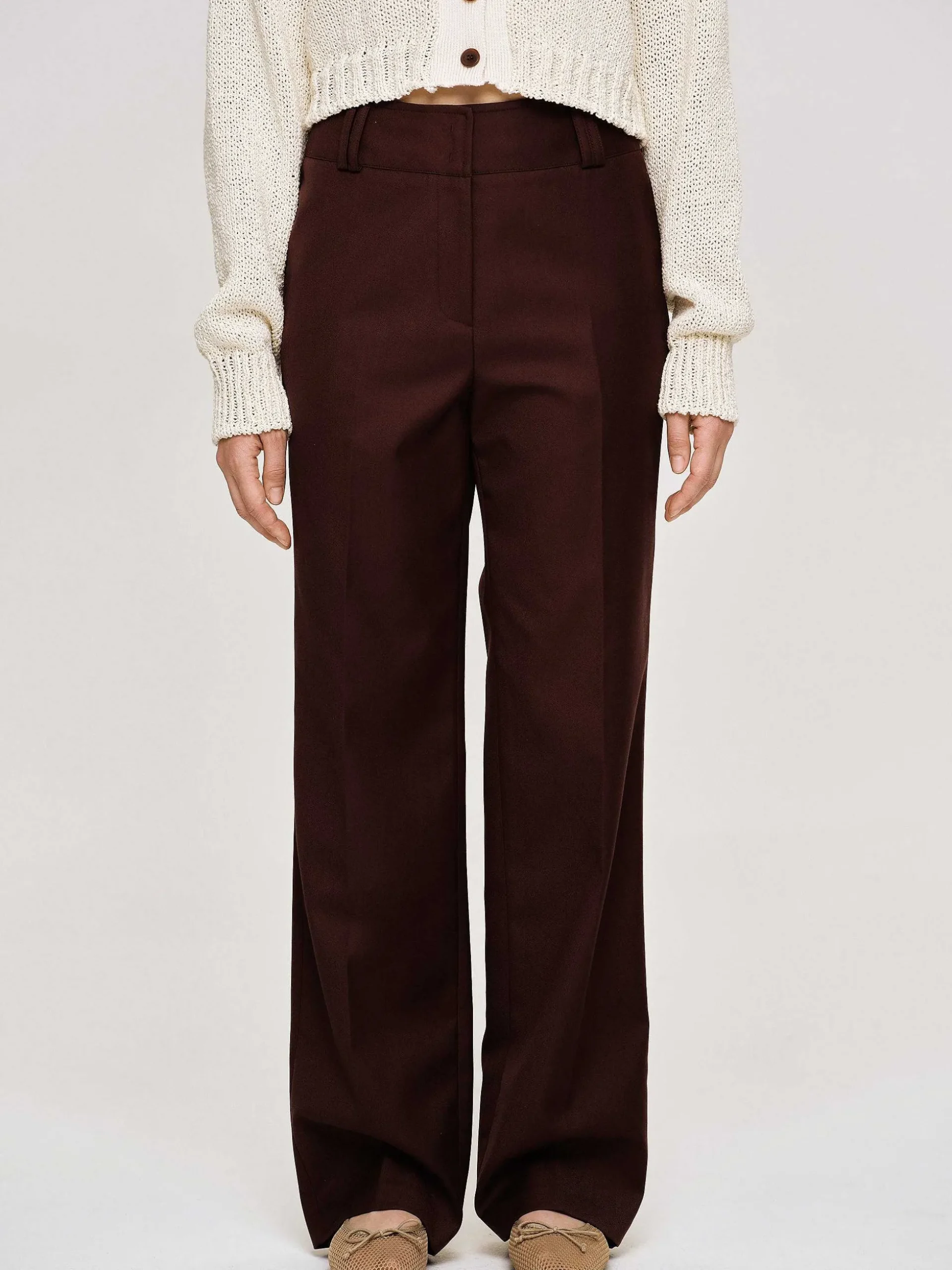 Women Source Unknown Bottoms-Gabardine Suit Trousers, Merlot Brown