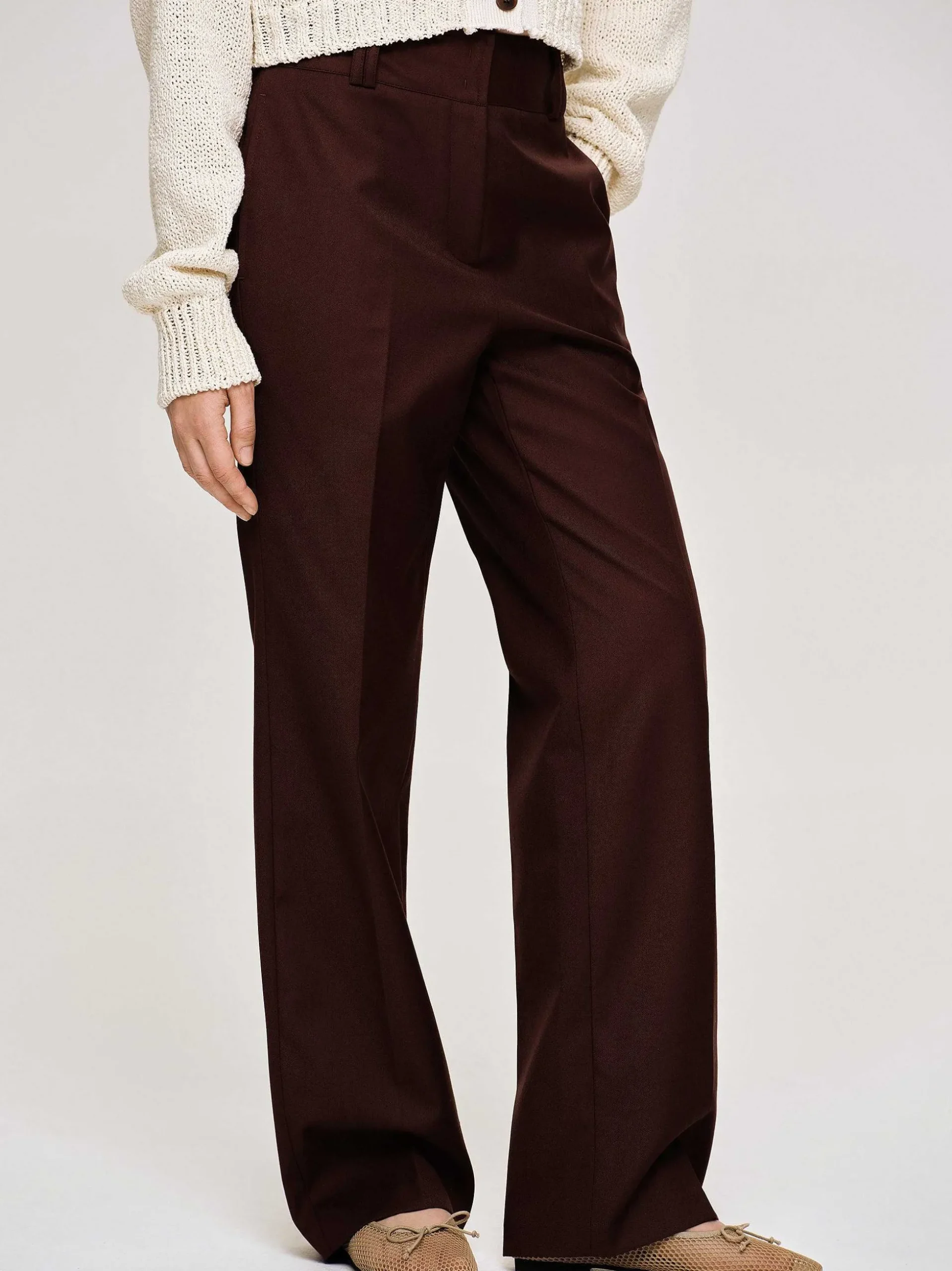 Women Source Unknown Bottoms-Gabardine Suit Trousers, Merlot Brown