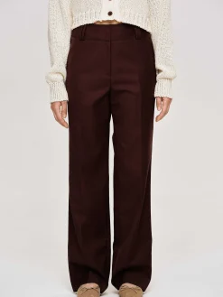 Women Source Unknown Clothing-Gabardine Suit Trousers, Merlot Brown