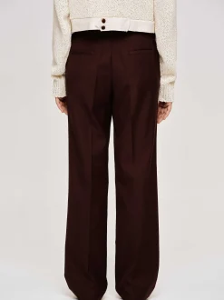 Women Source Unknown Clothing-Gabardine Suit Trousers, Merlot Brown