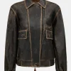 Women Source Unknown Accessories-Geva Faded Lambskin Bomber Jacket, Brown
