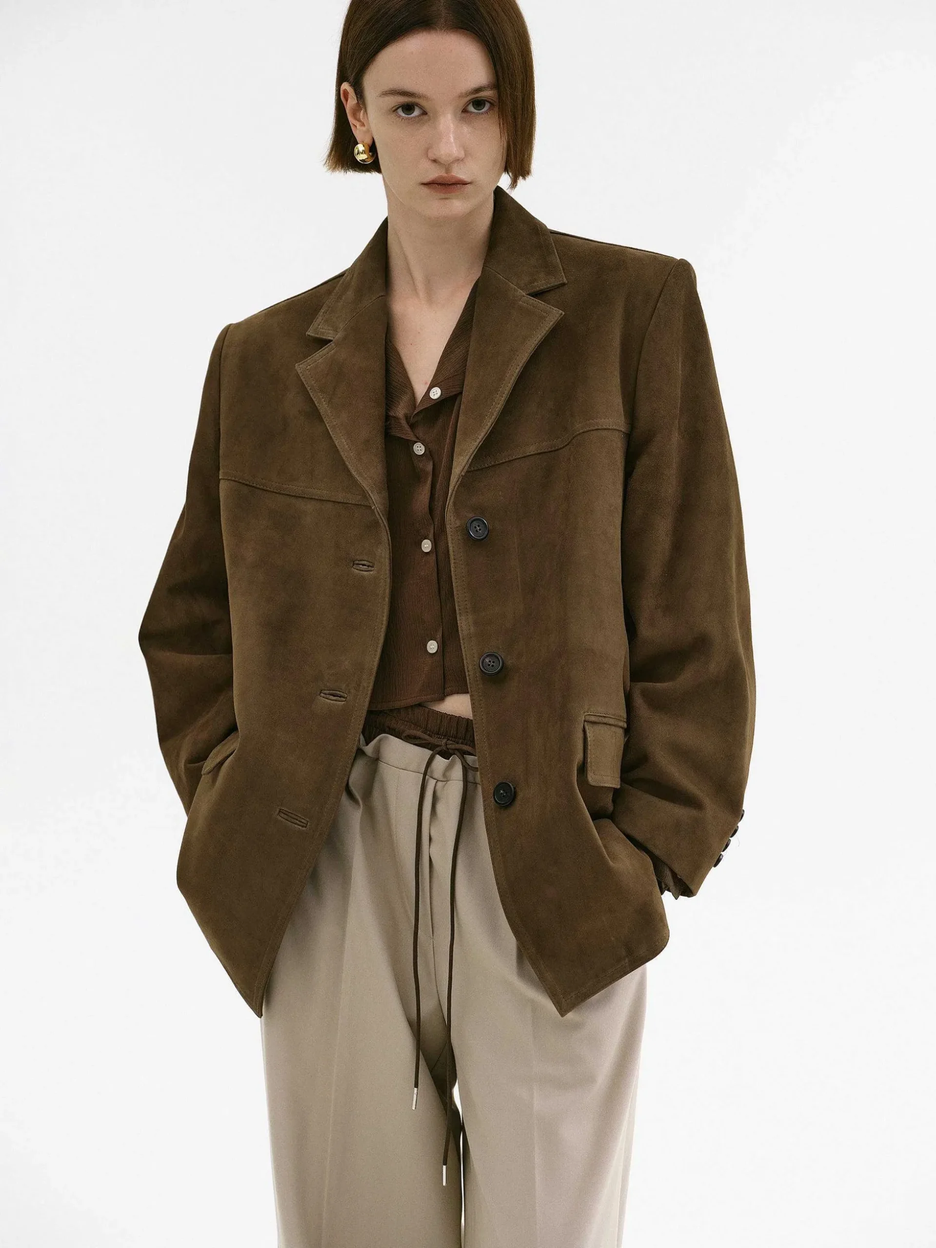 Women Source Unknown Accessories-Hailey Lambskin Blazer, Pecan