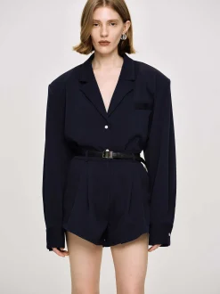 Women Source Unknown Clothing-High Rise Angled Shorts, Navy