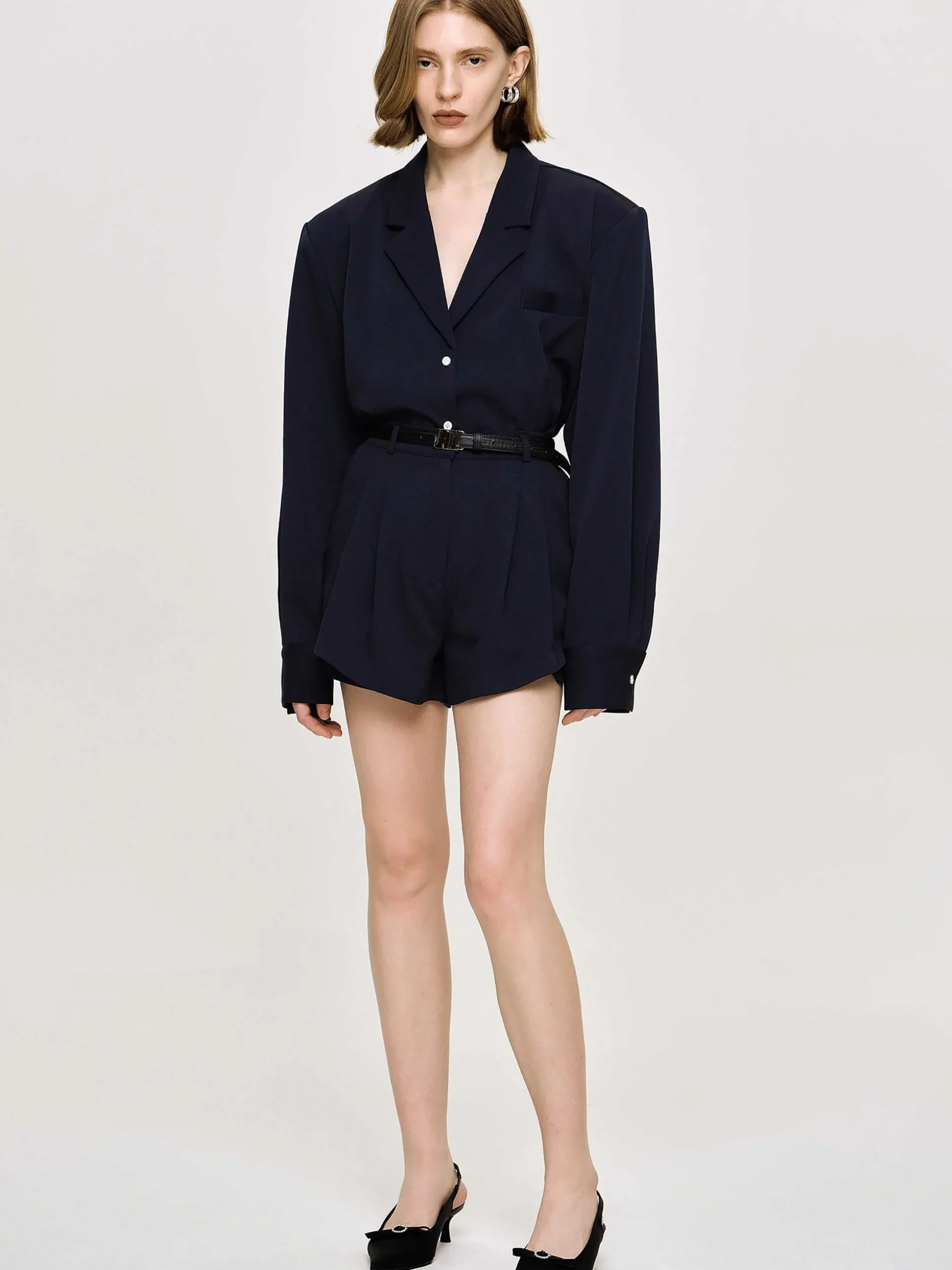 Women Source Unknown Bottoms-High Rise Angled Shorts, Navy