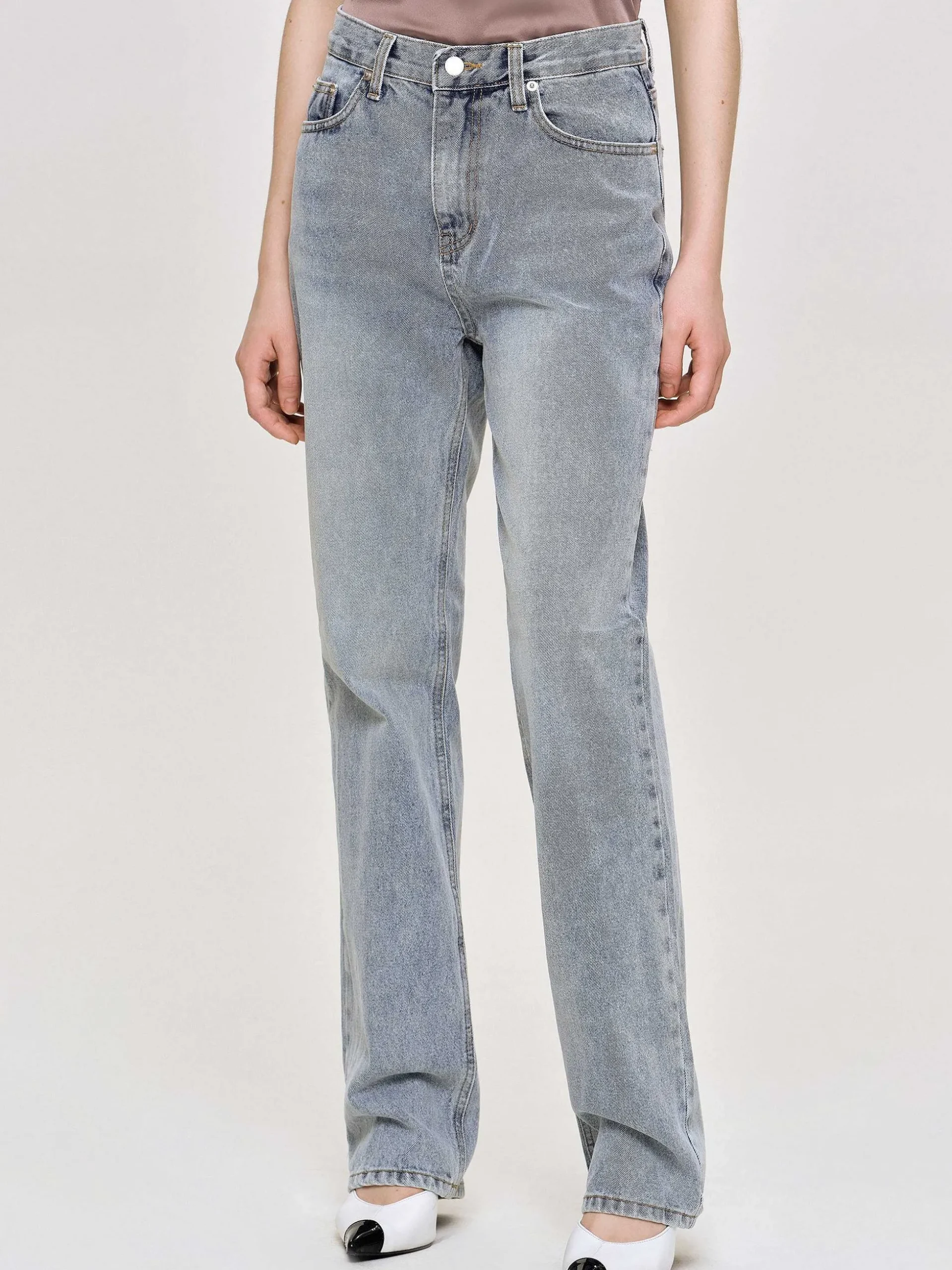 Women Source Unknown Denim-High-Rise Long Jeans, Ash Blue