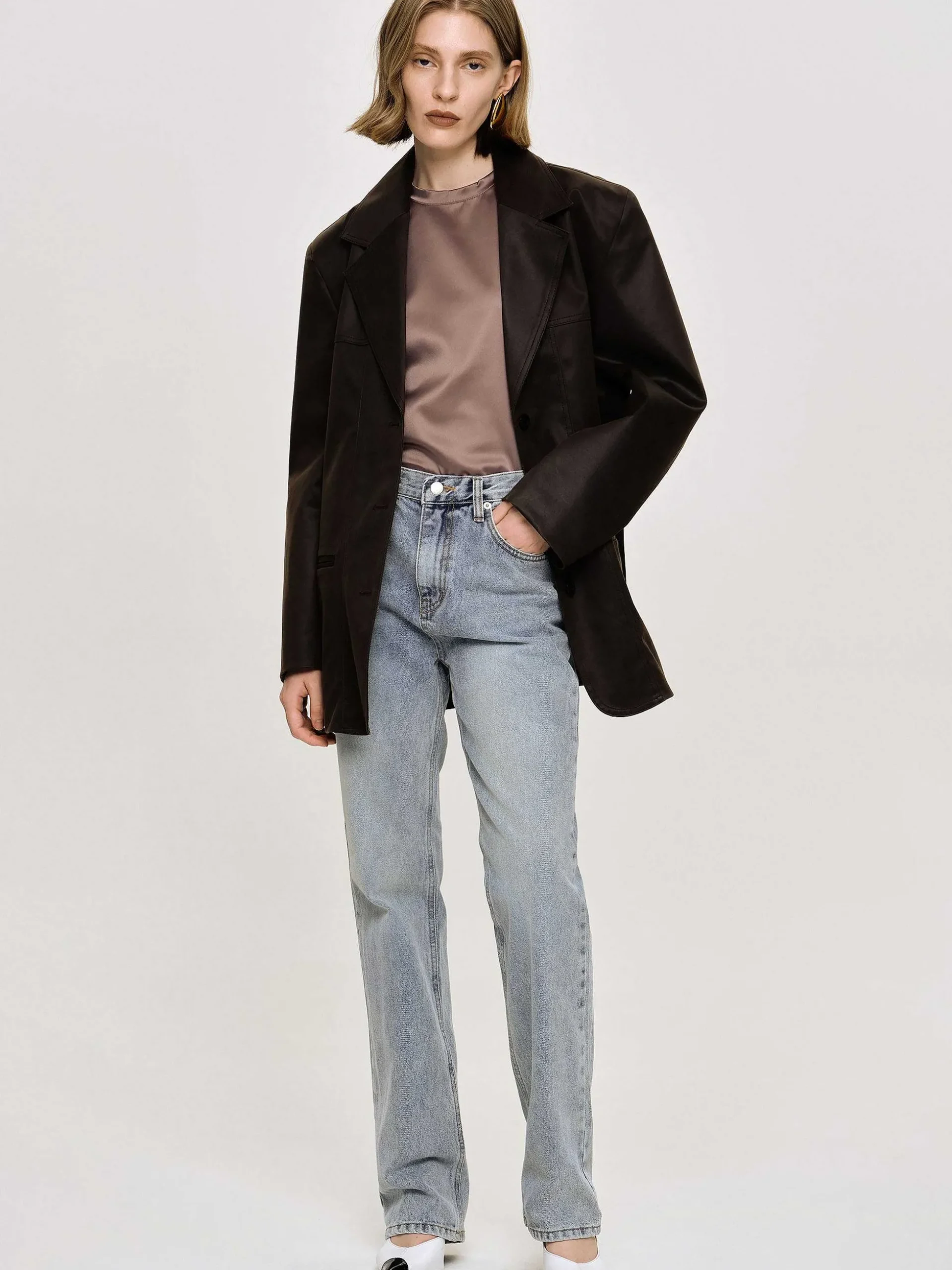 Women Source Unknown Clothing-High-Rise Long Jeans, Ash Blue