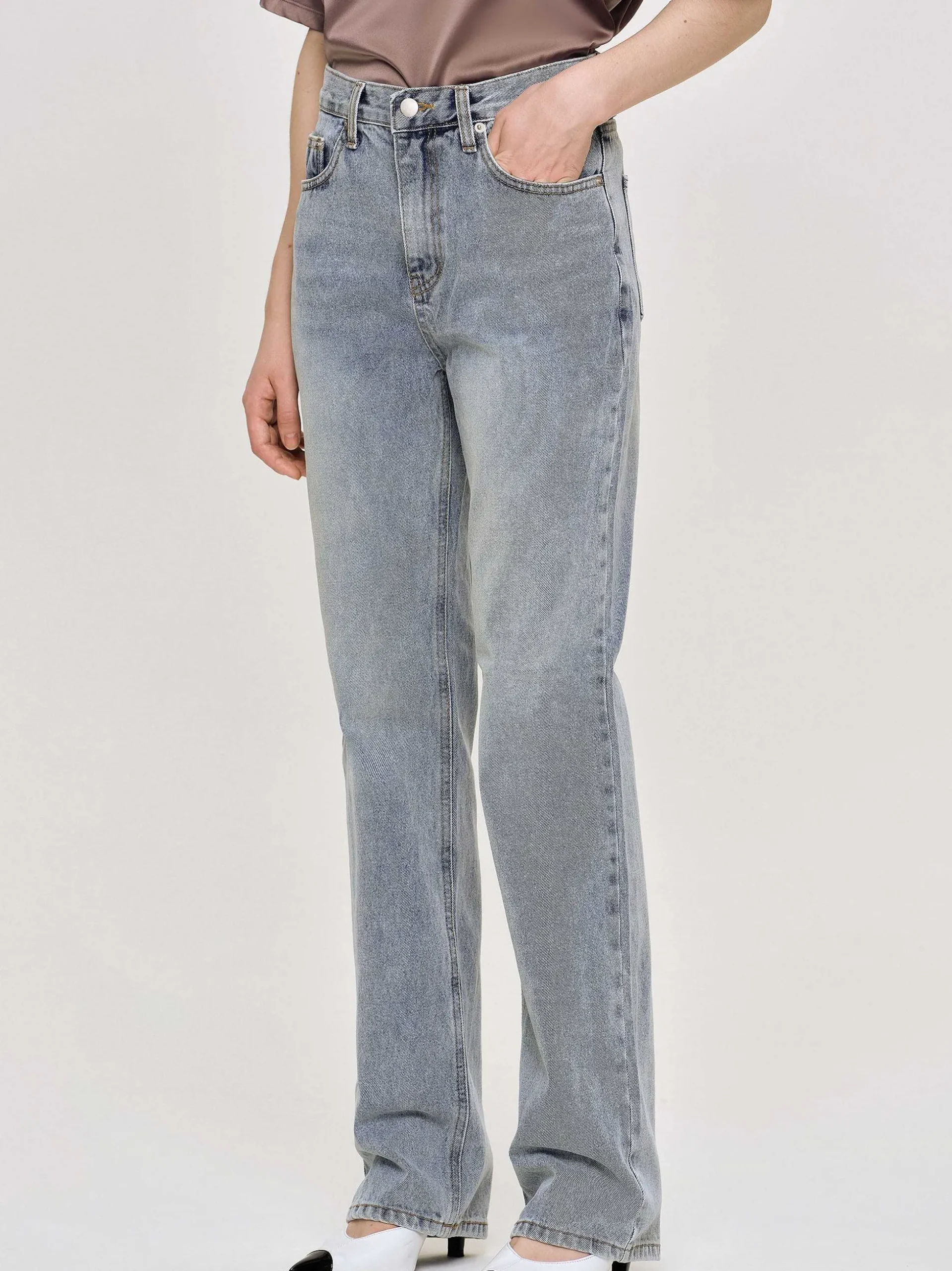 Women Source Unknown Clothing-High-Rise Long Jeans, Ash Blue