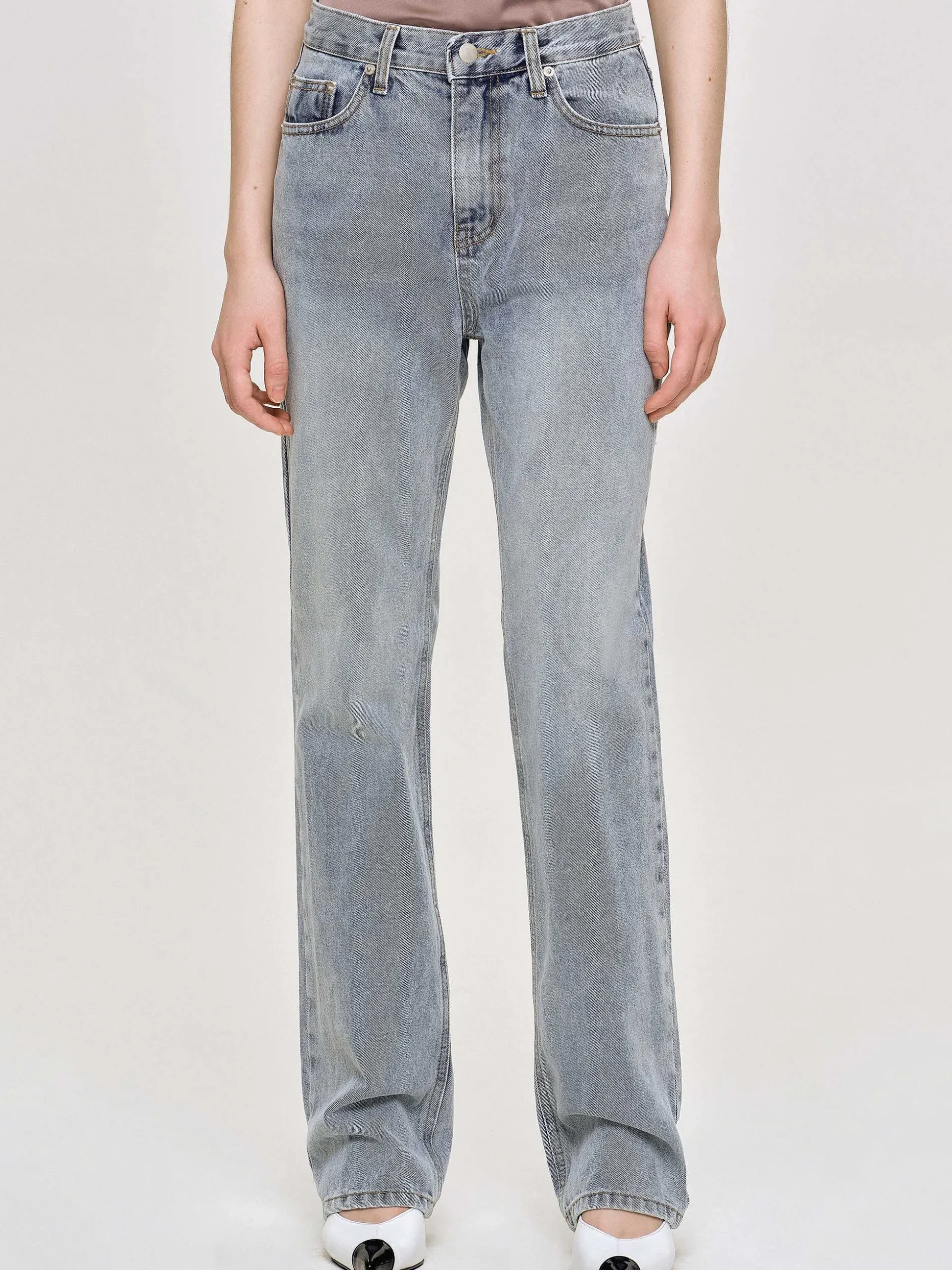 Women Source Unknown Clothing-High-Rise Long Jeans, Ash Blue