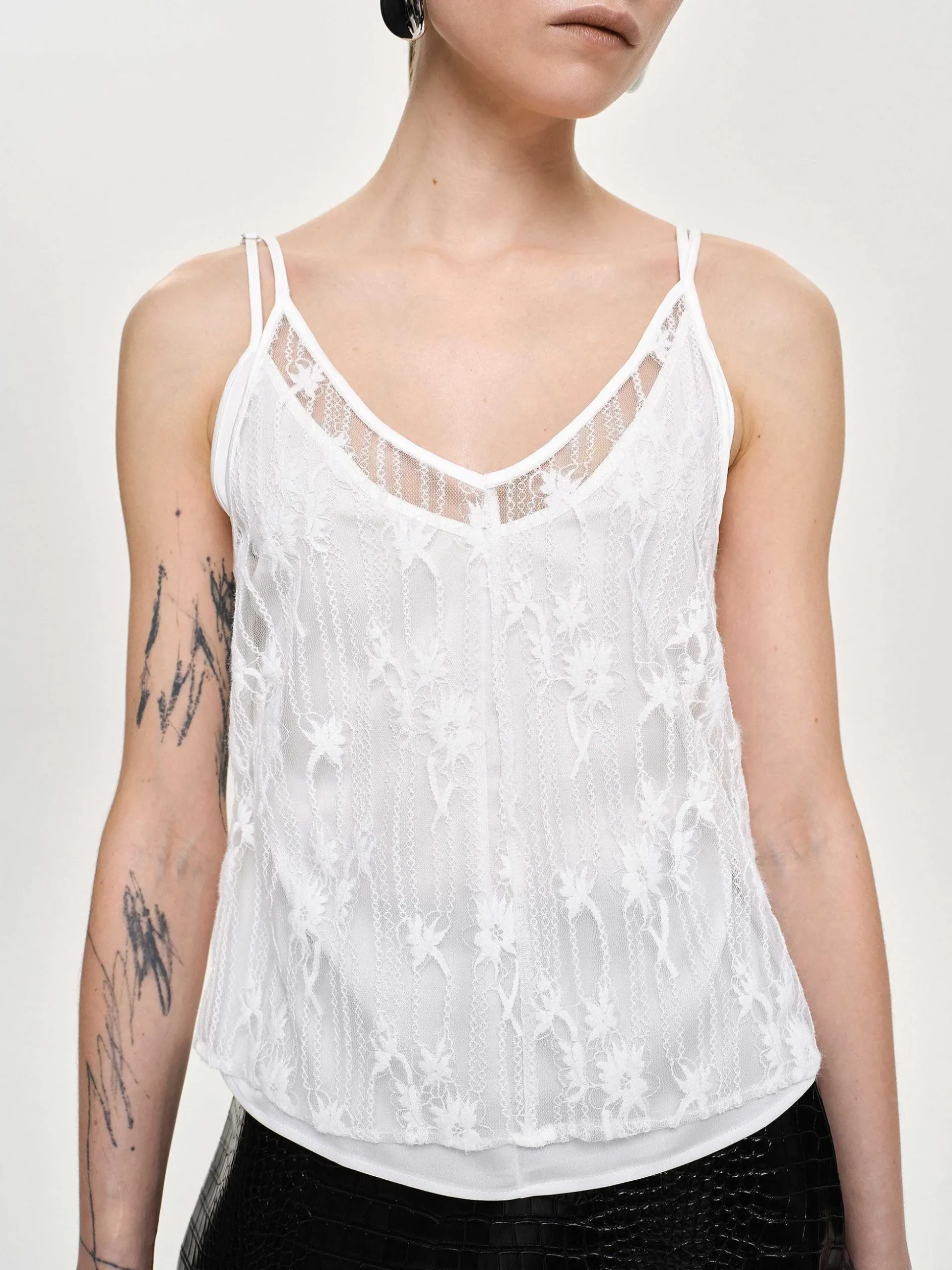 Women Source Unknown Tops-Intersia Floral Tank Top, White