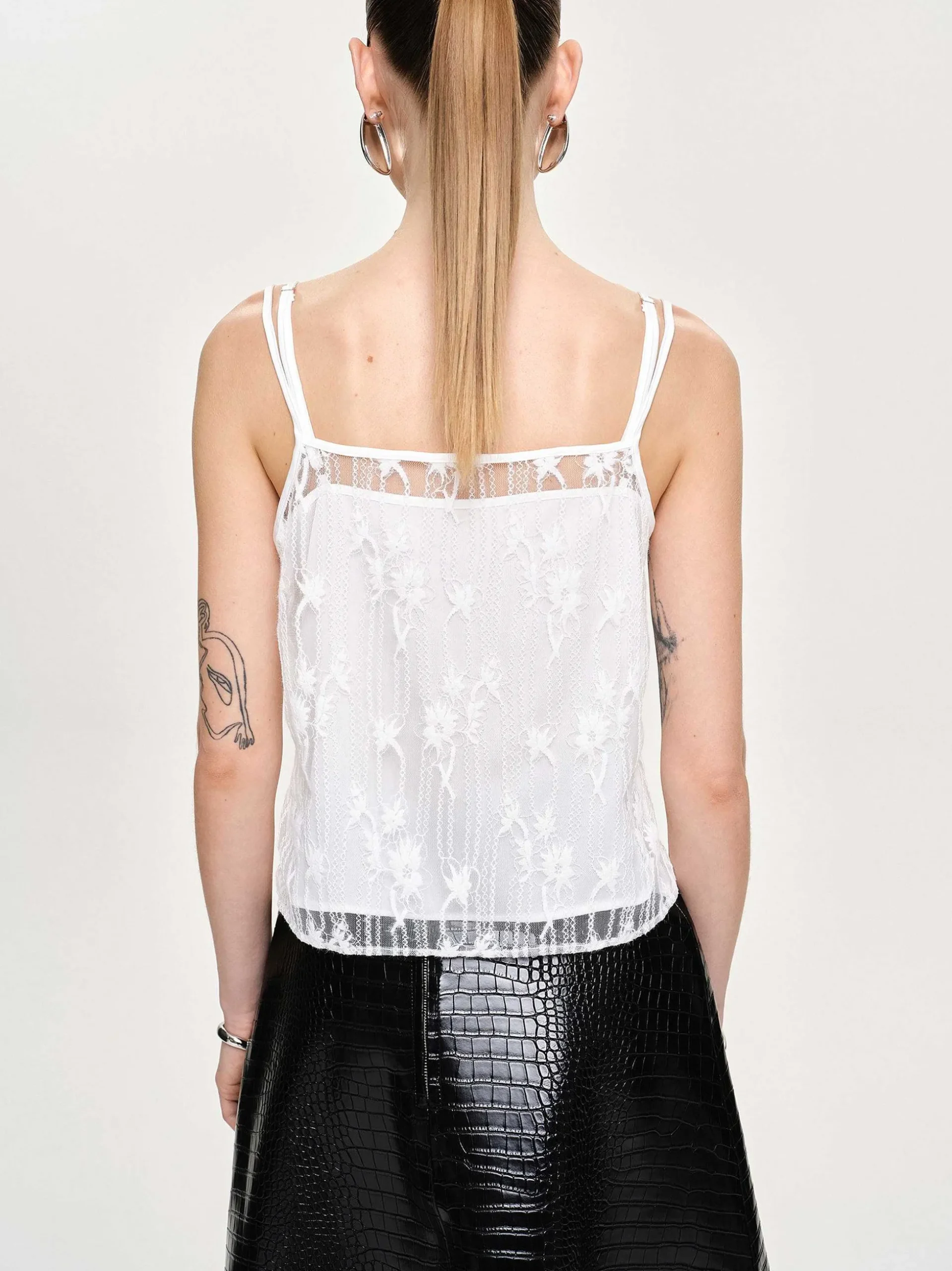 Women Source Unknown Clothing-Intersia Floral Tank Top, White