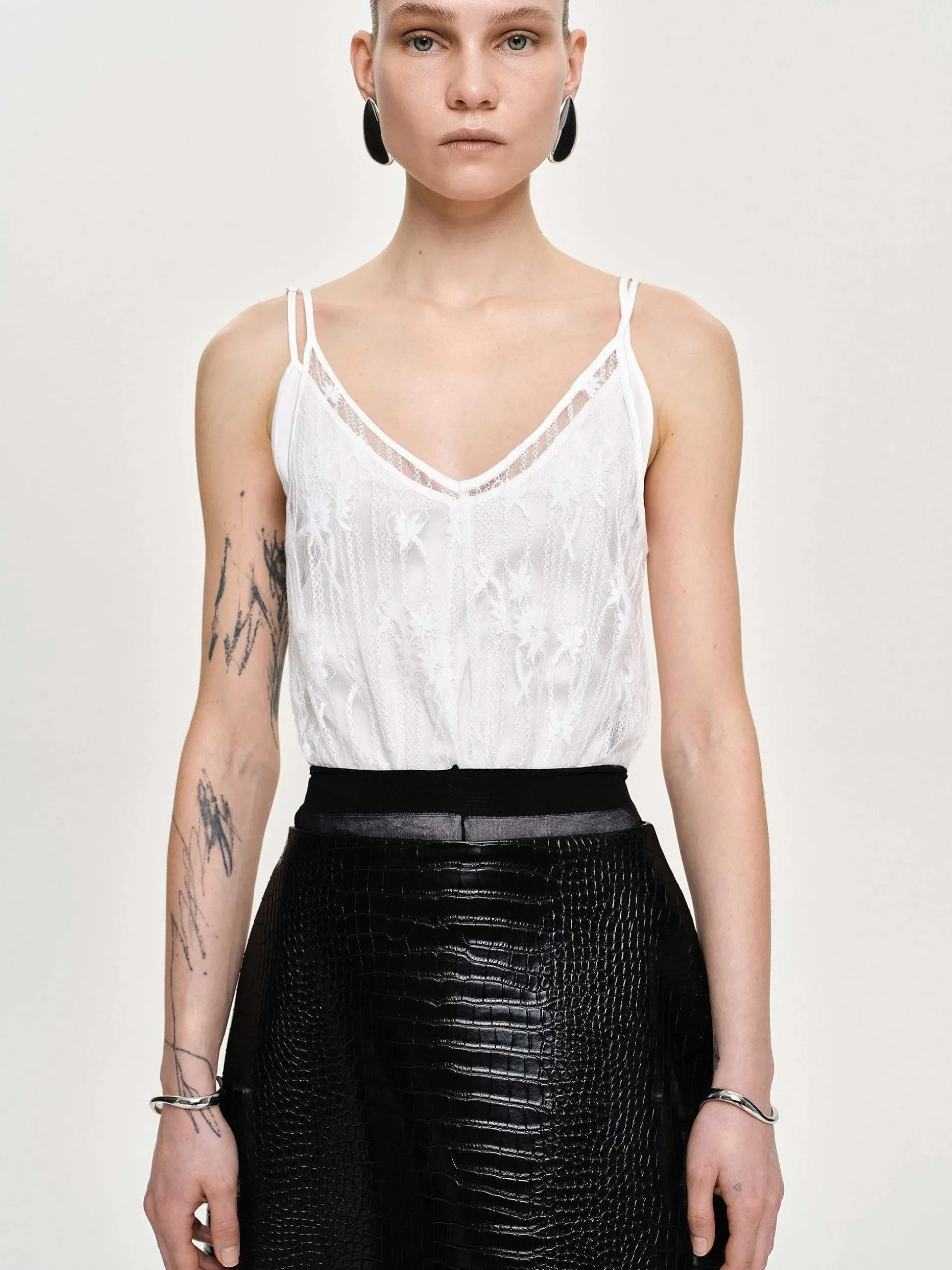 Women Source Unknown Clothing-Intersia Floral Tank Top, White