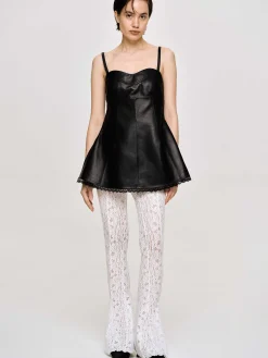 Women Source Unknown Tops-Lambskin Bustier Leather Top, Black