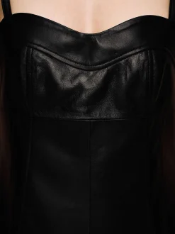 Women Source Unknown Tops-Lambskin Bustier Leather Top, Black