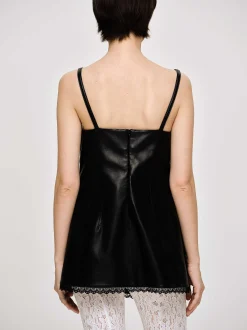 Women Source Unknown Tops-Lambskin Bustier Leather Top, Black