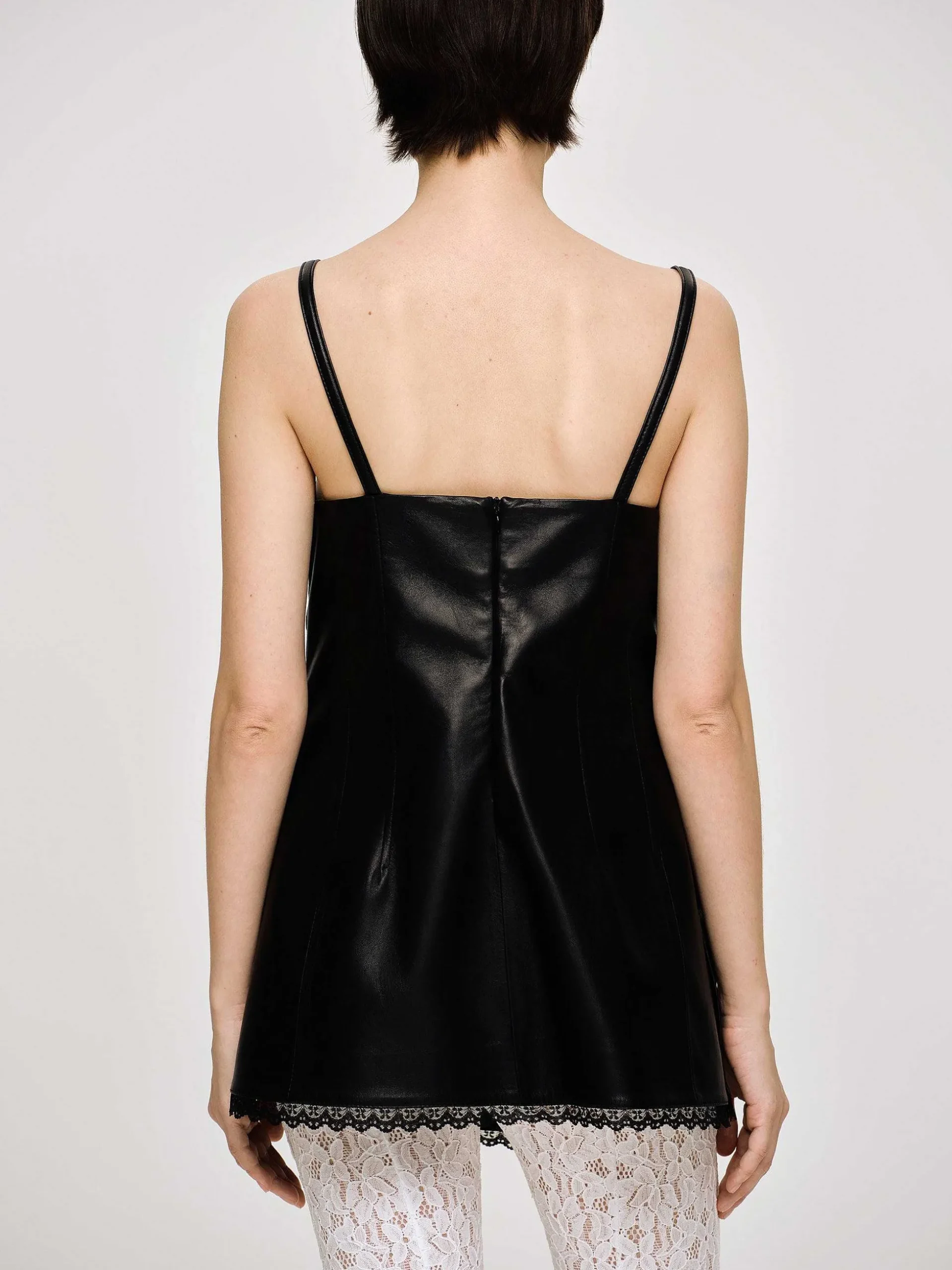Women Source Unknown Tops-Lambskin Bustier Leather Top, Black