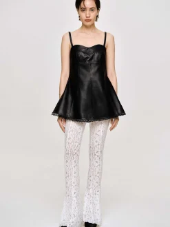 Women Source Unknown Tops-Lambskin Bustier Leather Top, Black