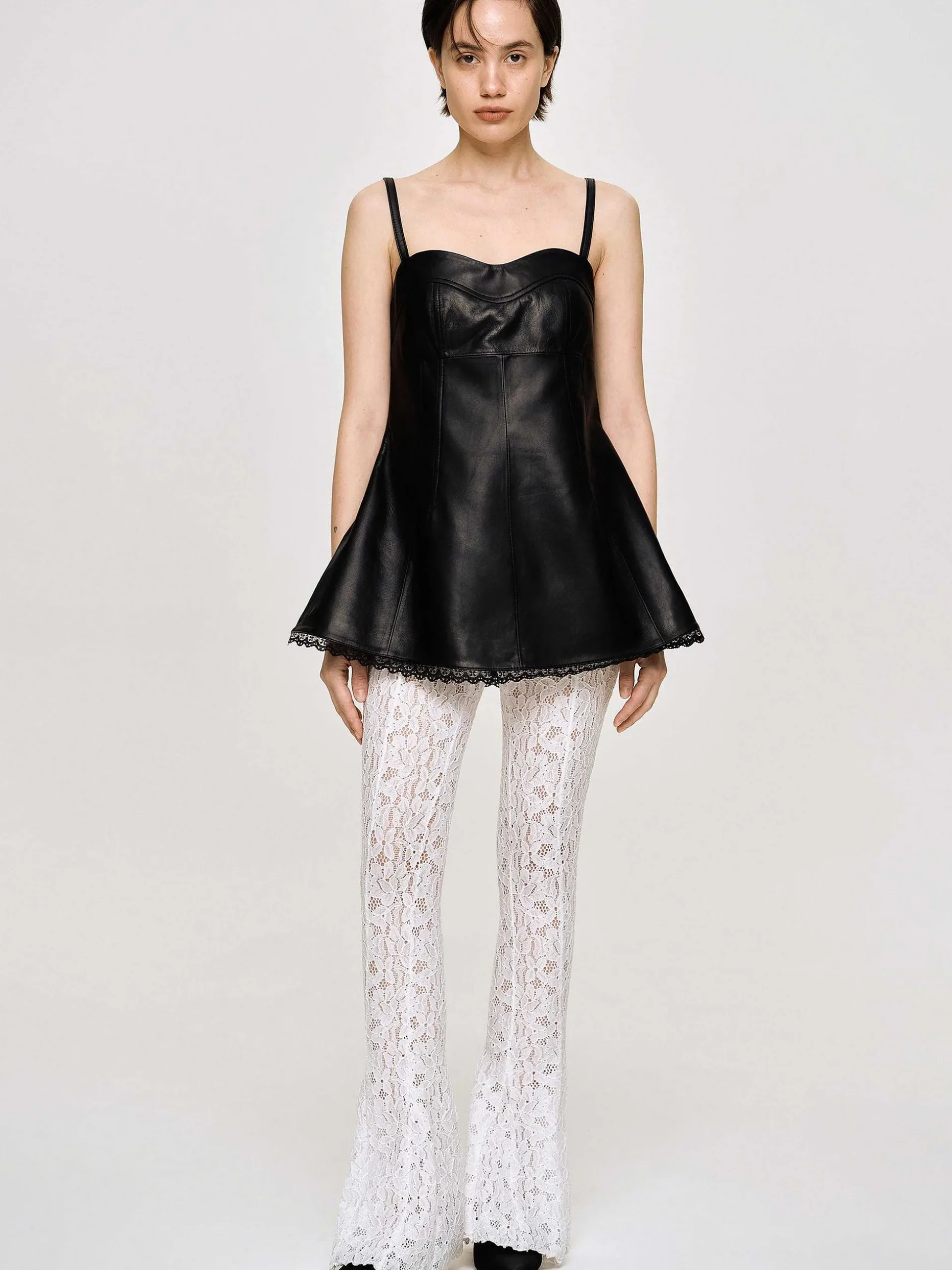 Women Source Unknown Tops-Lambskin Bustier Leather Top, Black