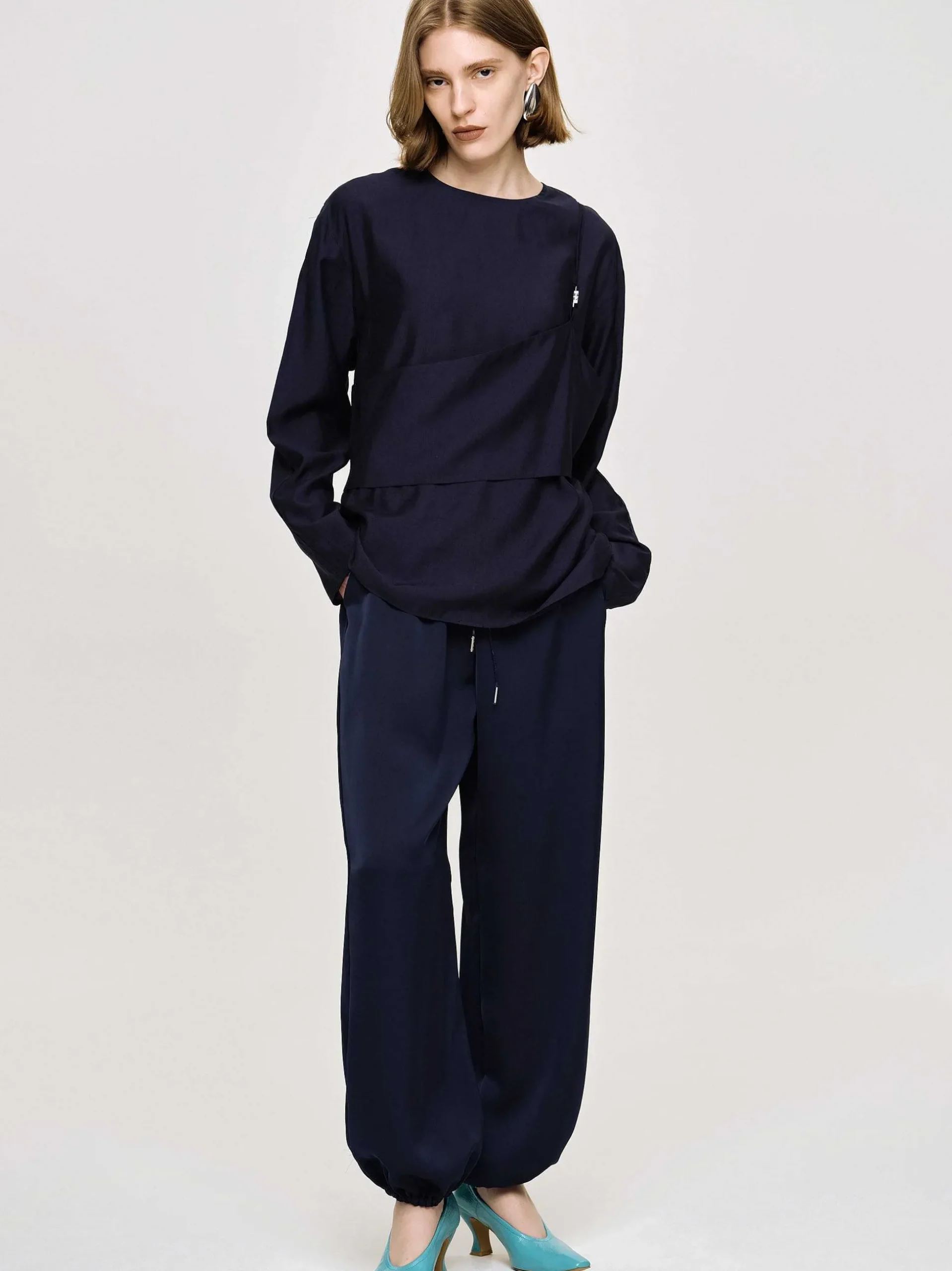 Women Source Unknown Clothing-Layered Blouse, Navy