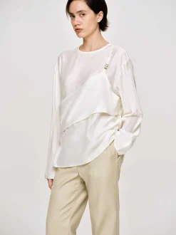 Women Source Unknown Tops-Layered Bustier Blouse, Ivory