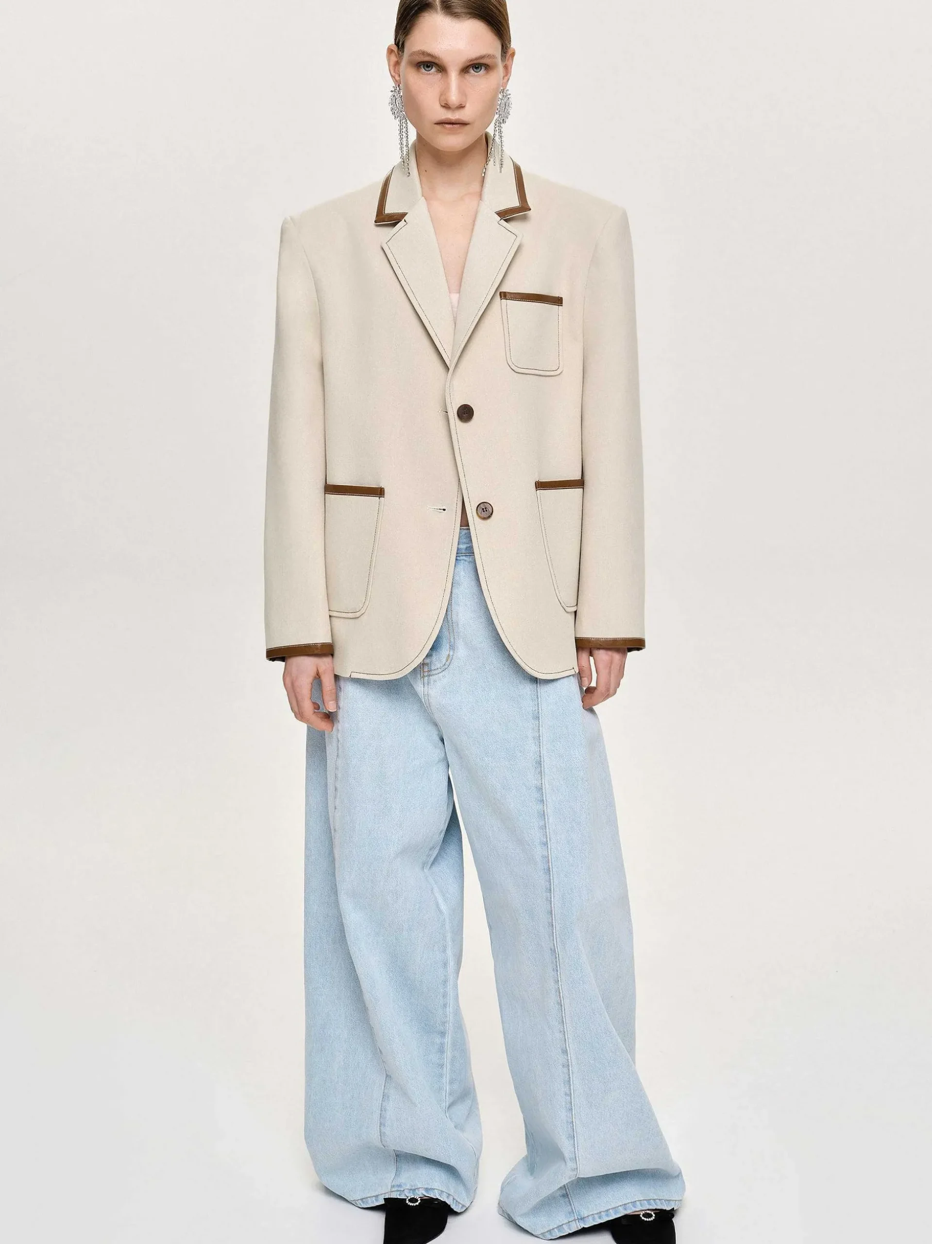 Women Source Unknown Clothing-Leather-Trimmed Blazer, Canvas