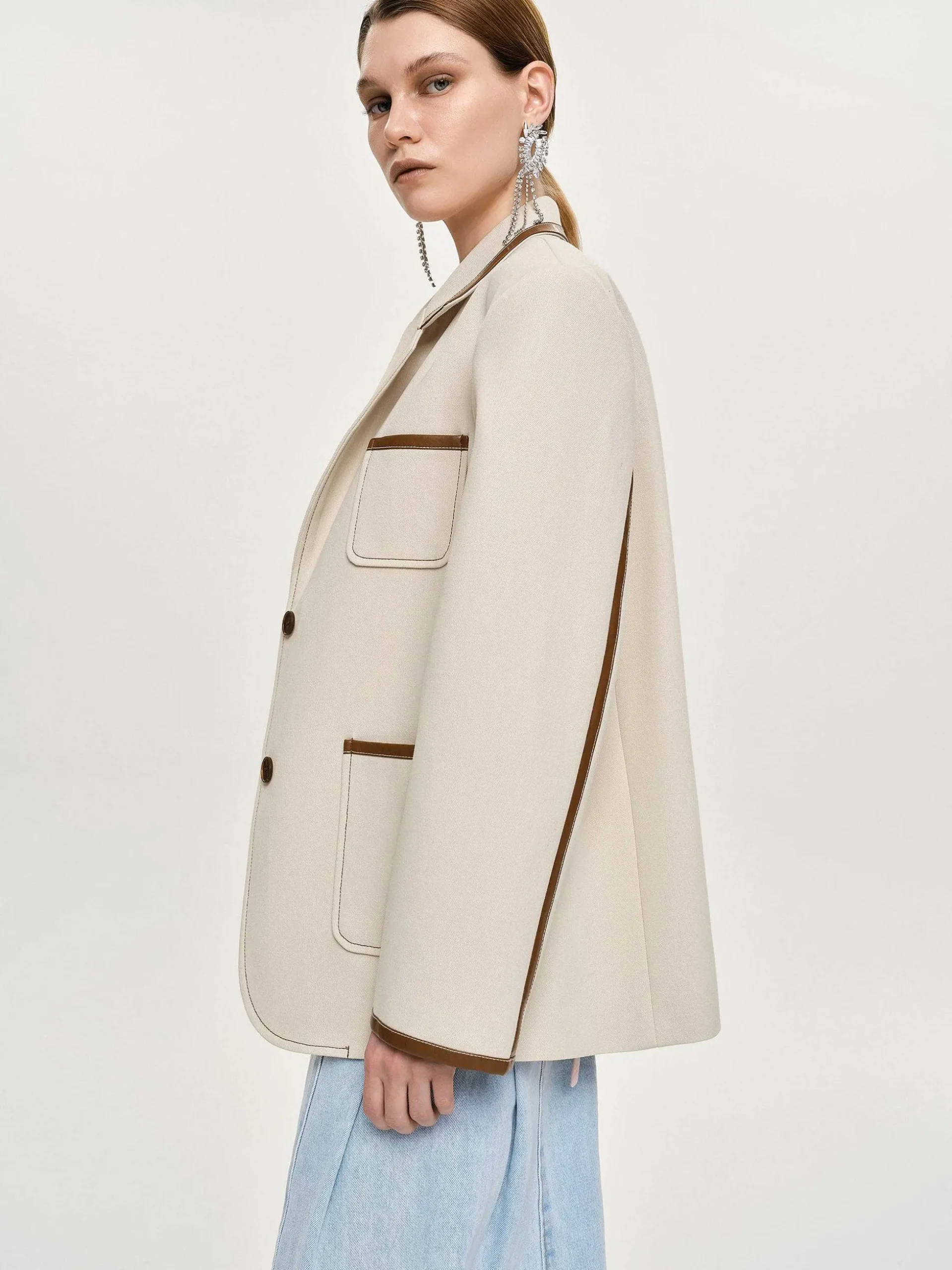Women Source Unknown Clothing-Leather-Trimmed Blazer, Canvas