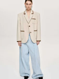 Women Source Unknown Outerwear-Leather-Trimmed Blazer, Canvas