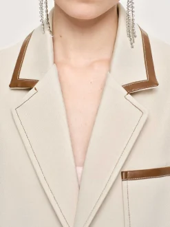 Women Source Unknown Outerwear-Leather-Trimmed Blazer, Canvas