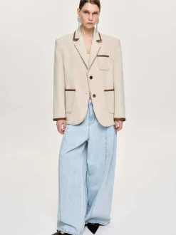 Women Source Unknown Co-Ords-Leather-Trimmed Blazer, Canvas