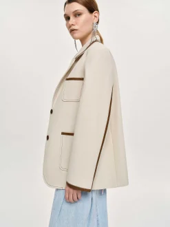 Women Source Unknown Co-Ords-Leather-Trimmed Blazer, Canvas