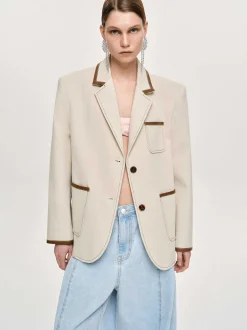 Women Source Unknown Co-Ords-Leather-Trimmed Blazer, Canvas