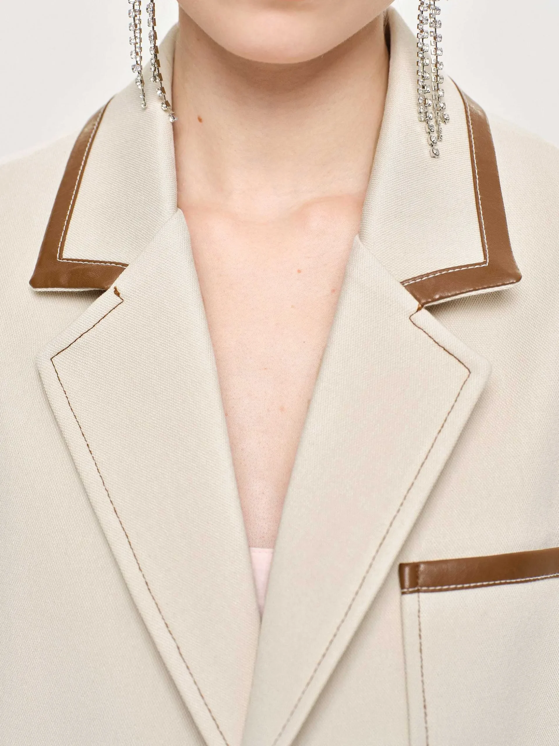 Women Source Unknown Co-Ords-Leather-Trimmed Blazer, Canvas