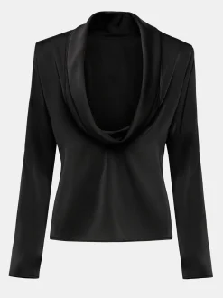 Women Source Unknown Tops-Leiva Cowl-Back Blouse, Black