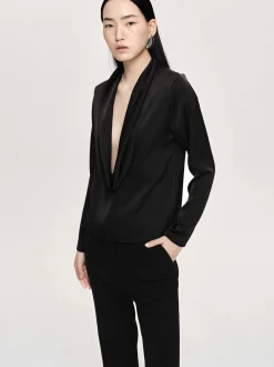 Women Source Unknown Tops-Leiva Cowl-Back Blouse, Black