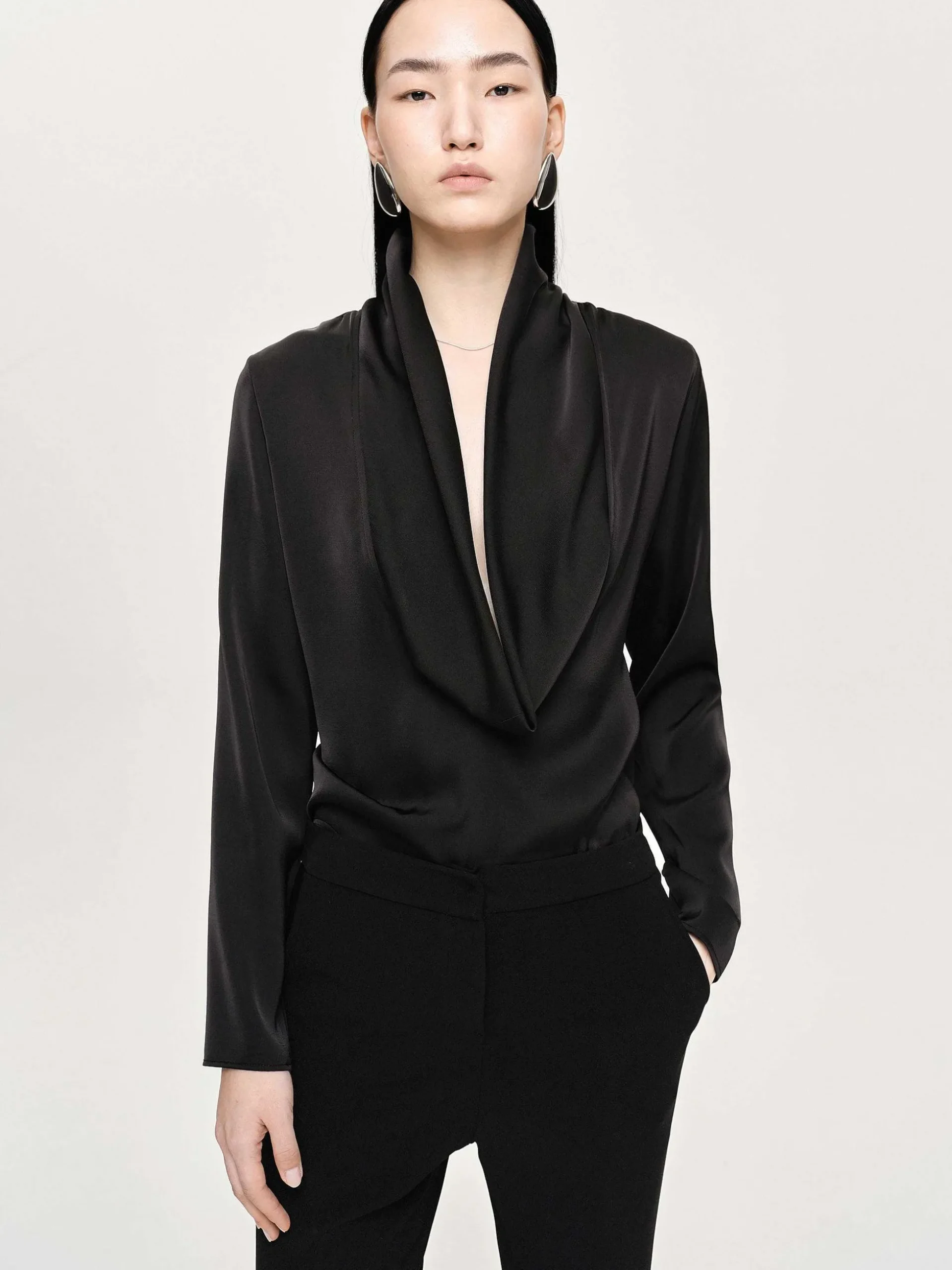 Women Source Unknown Tops-Leiva Cowl-Back Blouse, Black