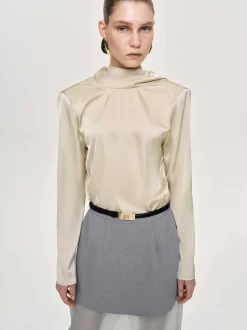 Women Source Unknown Clothing-Leiva Cowl-Back Blouse, Parchment