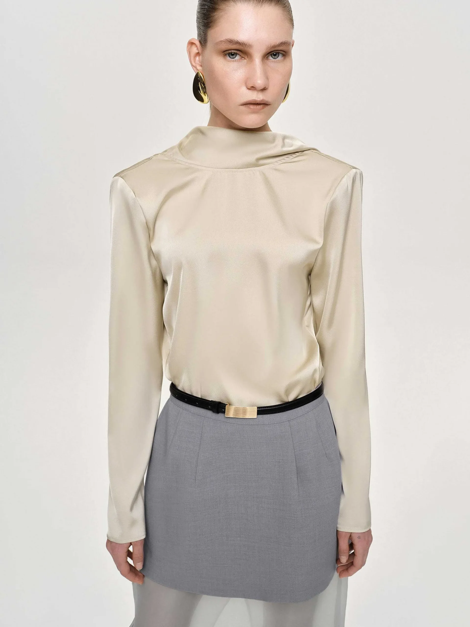 Women Source Unknown Clothing-Leiva Cowl-Back Blouse, Parchment