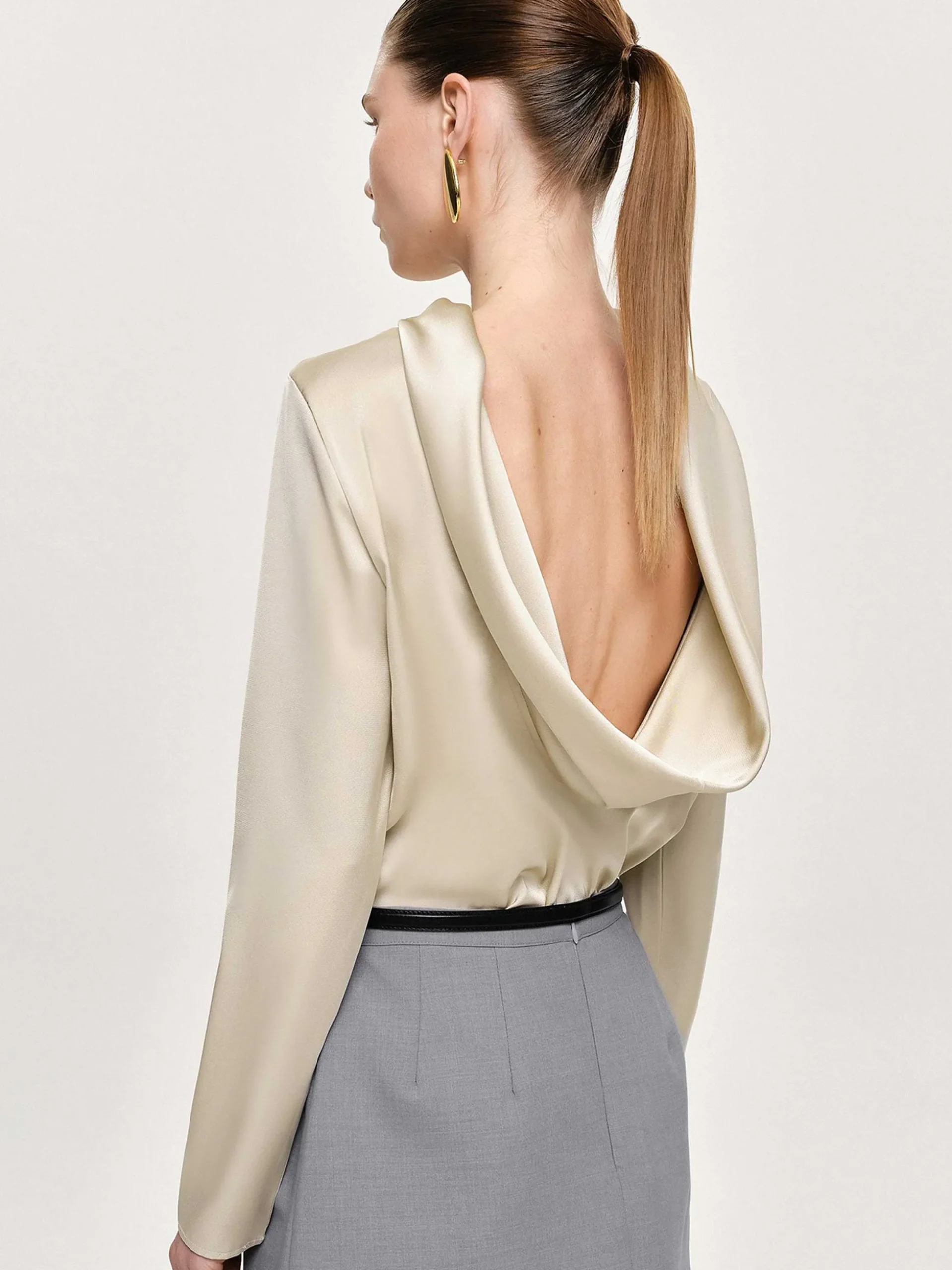 Women Source Unknown Clothing-Leiva Cowl-Back Blouse, Parchment