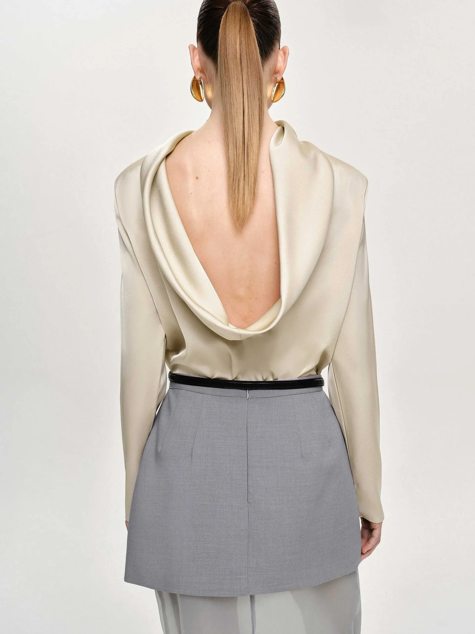 Women Source Unknown Clothing-Leiva Cowl-Back Blouse, Parchment