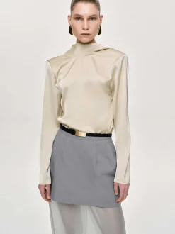 Women Source Unknown Clothing-Leiva Cowl-Back Blouse, Parchment