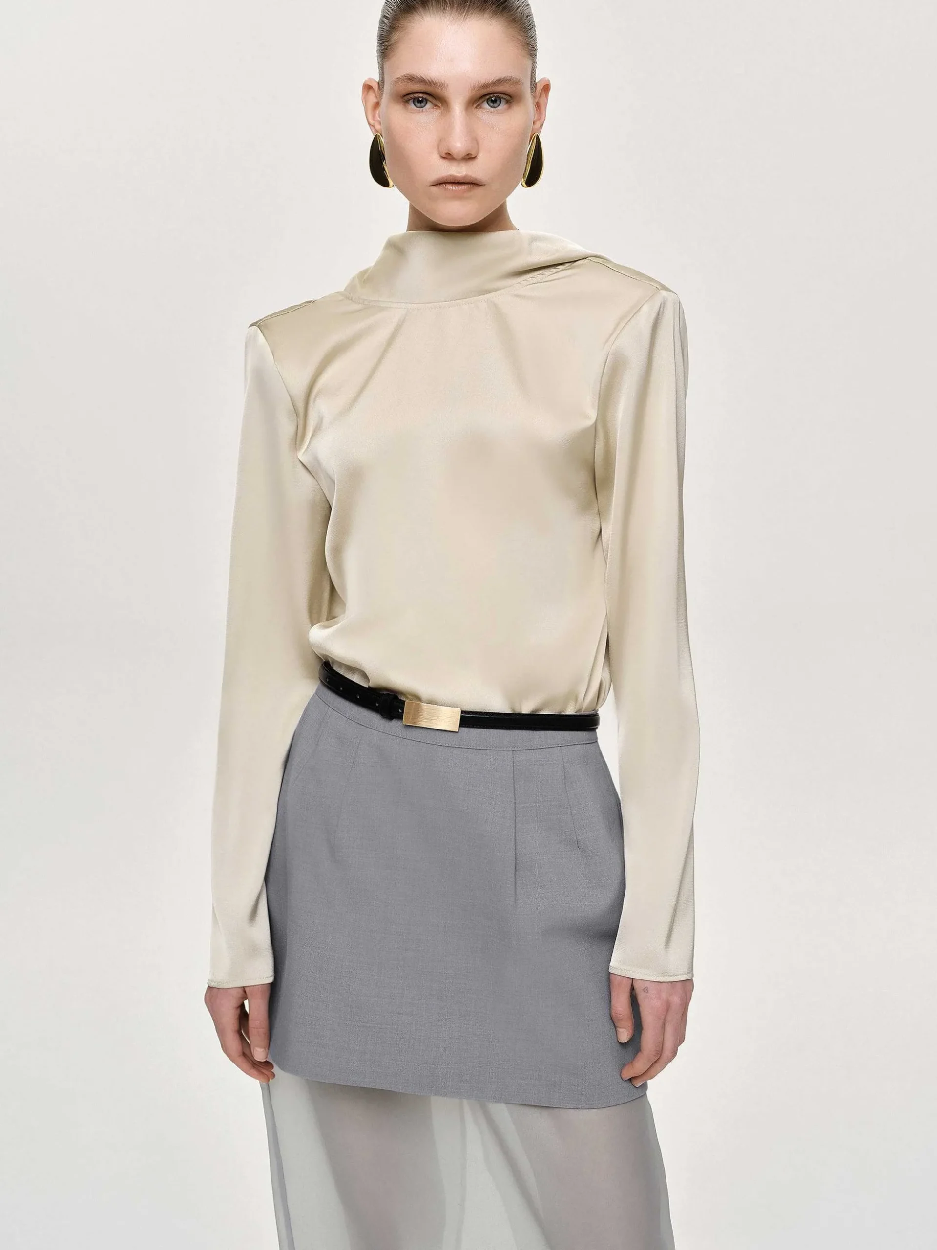 Women Source Unknown Clothing-Leiva Cowl-Back Blouse, Parchment