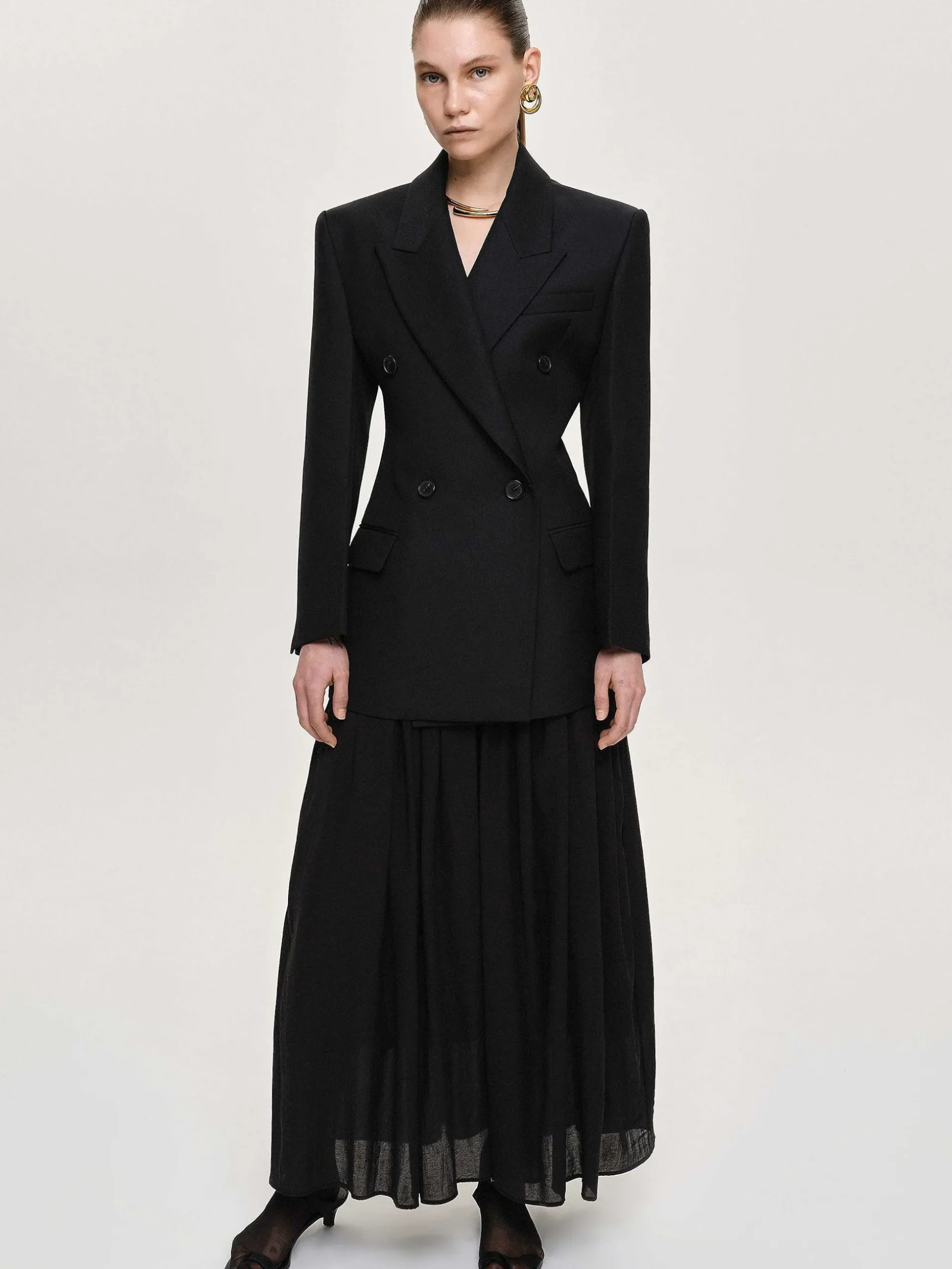 Women Source Unknown Outerwear-Leonara Double Breasted Cinch Blazer, Black