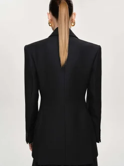 Women Source Unknown Outerwear-Leonara Double Breasted Cinch Blazer, Black