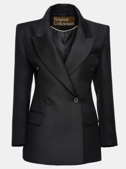 Women Source Unknown Outerwear-Leonara Double Breasted Cinch Blazer, Black