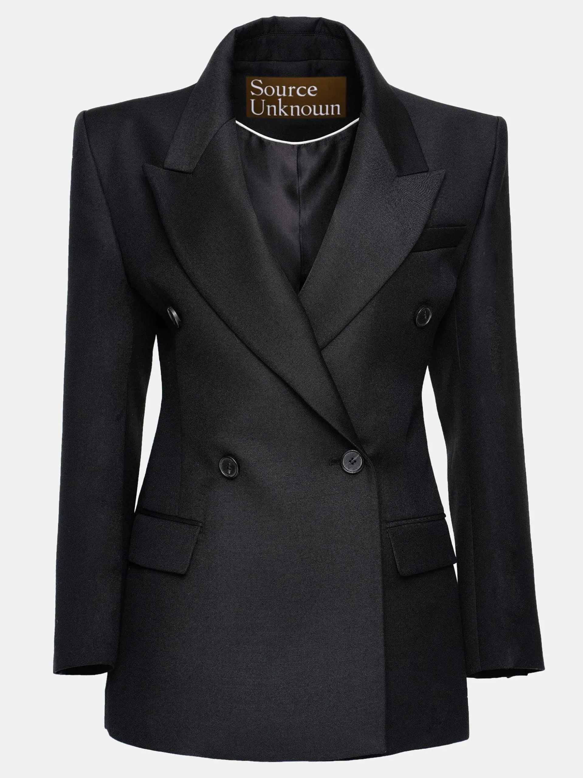 Women Source Unknown Outerwear-Leonara Double Breasted Cinch Blazer, Black