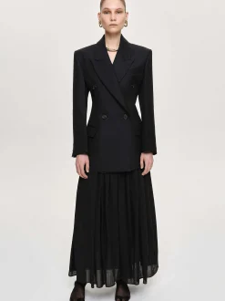 Women Source Unknown Clothing-Leonara Double Breasted Cinch Blazer, Black