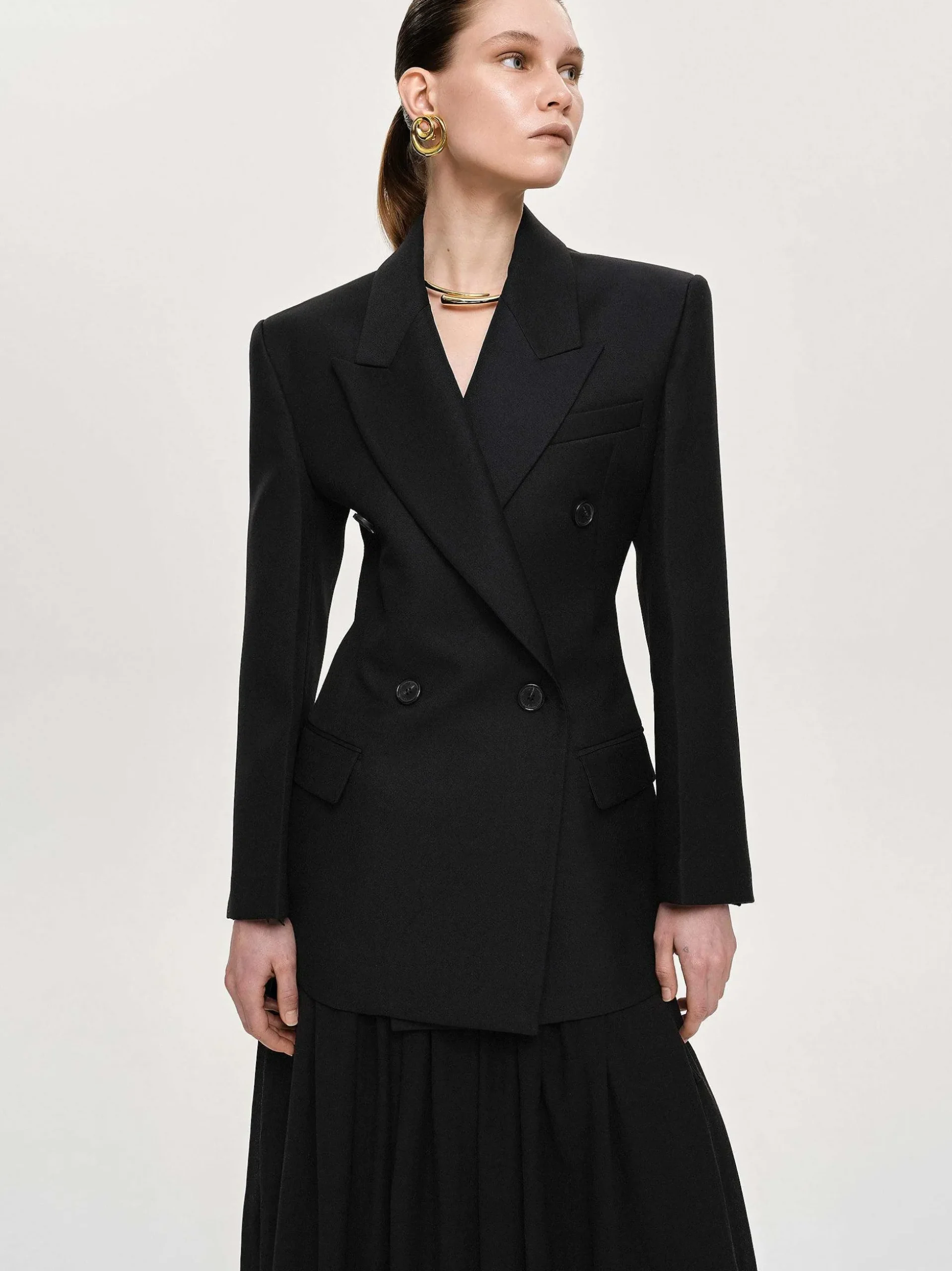 Women Source Unknown Clothing-Leonara Double Breasted Cinch Blazer, Black
