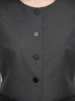 Women Source Unknown Tops-Long Button Vest, Charcoal Melange