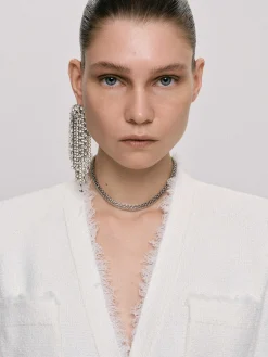 Women Source Unknown Clothing-Long Rhinestone Earrings, Silver