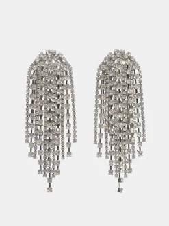 Women Source Unknown Clothing-Long Rhinestone Earrings, Silver